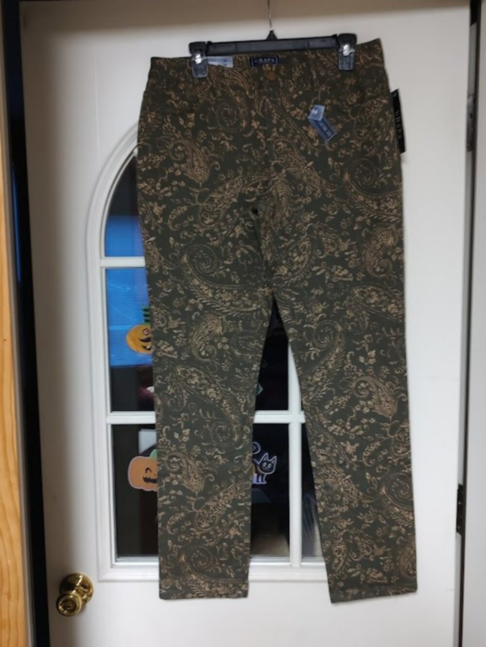 New Chaps Denim Olive Green Designed Slimming Fit Slim Leg Jeans Size Woimens 10